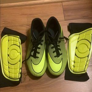 Soccer cleats (5.5Y) and shin pads (M)